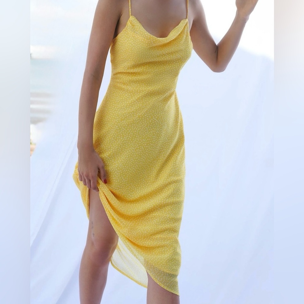 Urban Outfitters Yellow Polka Dot Midi Dress